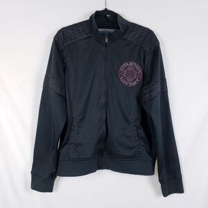 Affliction Buckle Embroidered Moto Jacket Mens L Embroidered Polyester Biker